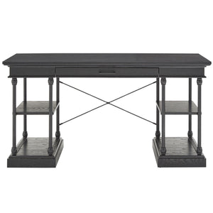 Deidrian Oak Veneer Writing Desk with Metal Frame Shelves and Keyboard Drawer