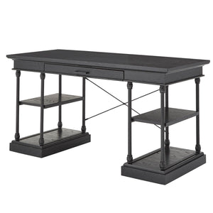 Deidrian Oak Veneer Writing Desk with Metal Frame Shelves and Keyboard Drawer