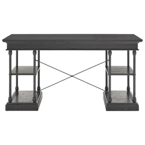 Deidrian Oak Veneer Writing Desk with Metal Frame Shelves and Keyboard Drawer