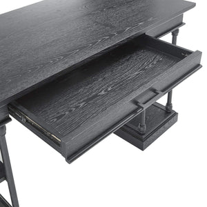 Deidrian Oak Veneer Writing Desk with Metal Frame Shelves and Keyboard Drawer
