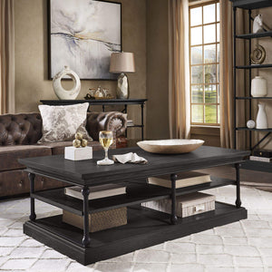 Deidrian Rectangular Coffee Table with Open Shelf and Matte Metal Frame for Living Room