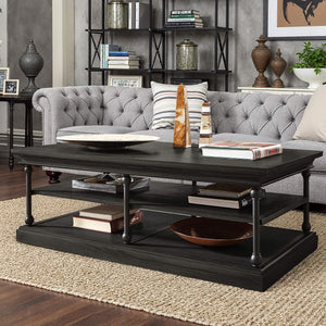 Deidrian Rectangular Coffee Table with Open Shelf and Matte Metal Frame for Living Room
