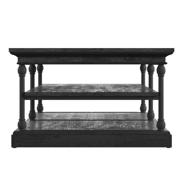 Deidrian Rectangular Coffee Table with Open Shelf and Matte Metal Frame for Living Room