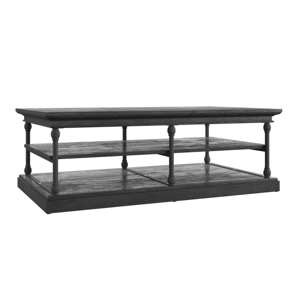Deidrian Rectangular Coffee Table with Open Shelf and Matte Metal Frame for Living Room