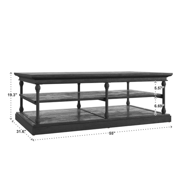 Deidrian Rectangular Coffee Table with Open Shelf and Matte Metal Frame for Living Room