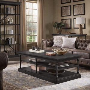 Deidrian Rectangular Coffee Table with Open Shelf and Matte Metal Frame for Living Room