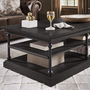 Deidrian Rectangular Coffee Table with Open Shelf and Matte Metal Frame for Living Room