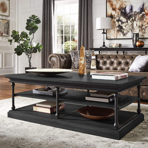 Deidrian Rectangular Coffee Table with Open Shelf and Matte Metal Frame for Living Room