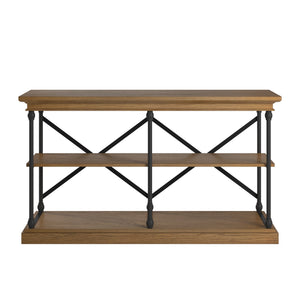 Deidrian Industrial Sofa Console Table with Open Shelves and Metal Frame for Living Room