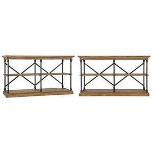 Deidrian Industrial Sofa Console Table with Open Shelves and Metal Frame for Living Room