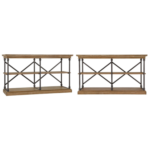 Deidrian Industrial Sofa Console Table with Open Shelves and Metal Frame for Living Room
