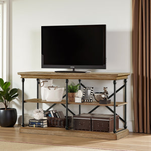 Deidrian Industrial Sofa Console Table with Open Shelves and Metal Frame for Living Room