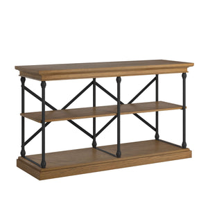 Deidrian Industrial Sofa Console Table with Open Shelves and Metal Frame for Living Room