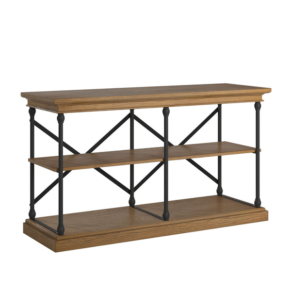 Deidrian Industrial Sofa Console Table with Open Shelves and Metal Frame for Living Room