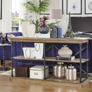 Deidrian Industrial Sofa Console Table with Open Shelves and Metal Frame for Living Room