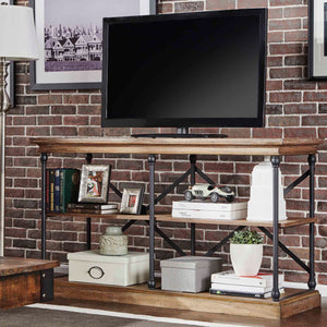 Deidrian Industrial Sofa Console Table with Open Shelves and Metal Frame for Living Room