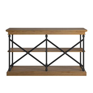 Deidrian Industrial Sofa Console Table with Open Shelves and Metal Frame for Living Room