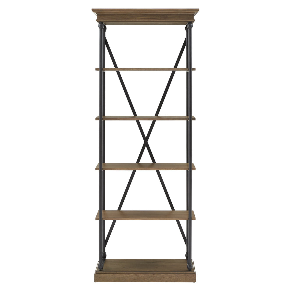 Homelegance Deidrian 33 Inch Industrial Metal Frame Open Bookcase with Five Oak Veneer Shelves Brown E296BR-12S(N1)
