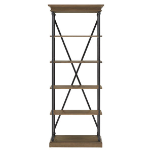 Homelegance Deidrian 33 Inch Industrial Metal Frame Open Bookcase with Five Oak Veneer Shelves Brown E296BR-12S(N1)