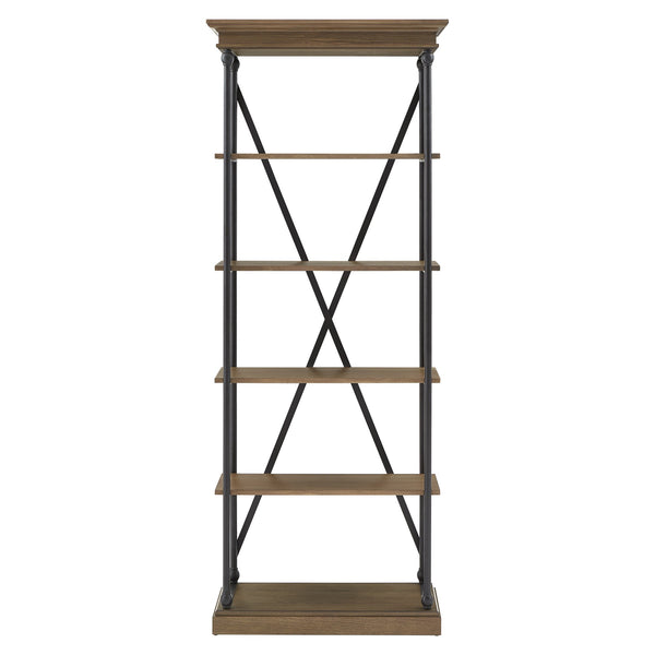 Homelegance Deidrian 33 Inch Industrial Metal Frame Open Bookcase with Five Oak Veneer Shelves Brown E296BR-12S(N1)