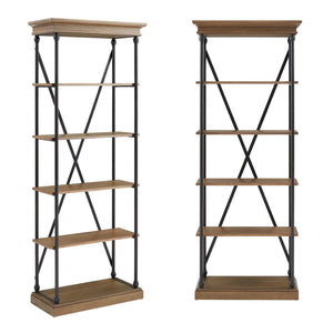 Deidrian 33 Inch Industrial Metal Frame Open Bookcase with Five Oak Veneer Shelves
