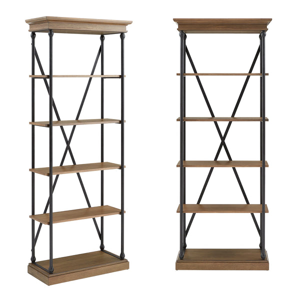 Deidrian 33 Inch Industrial Metal Frame Open Bookcase with Five Oak Veneer Shelves