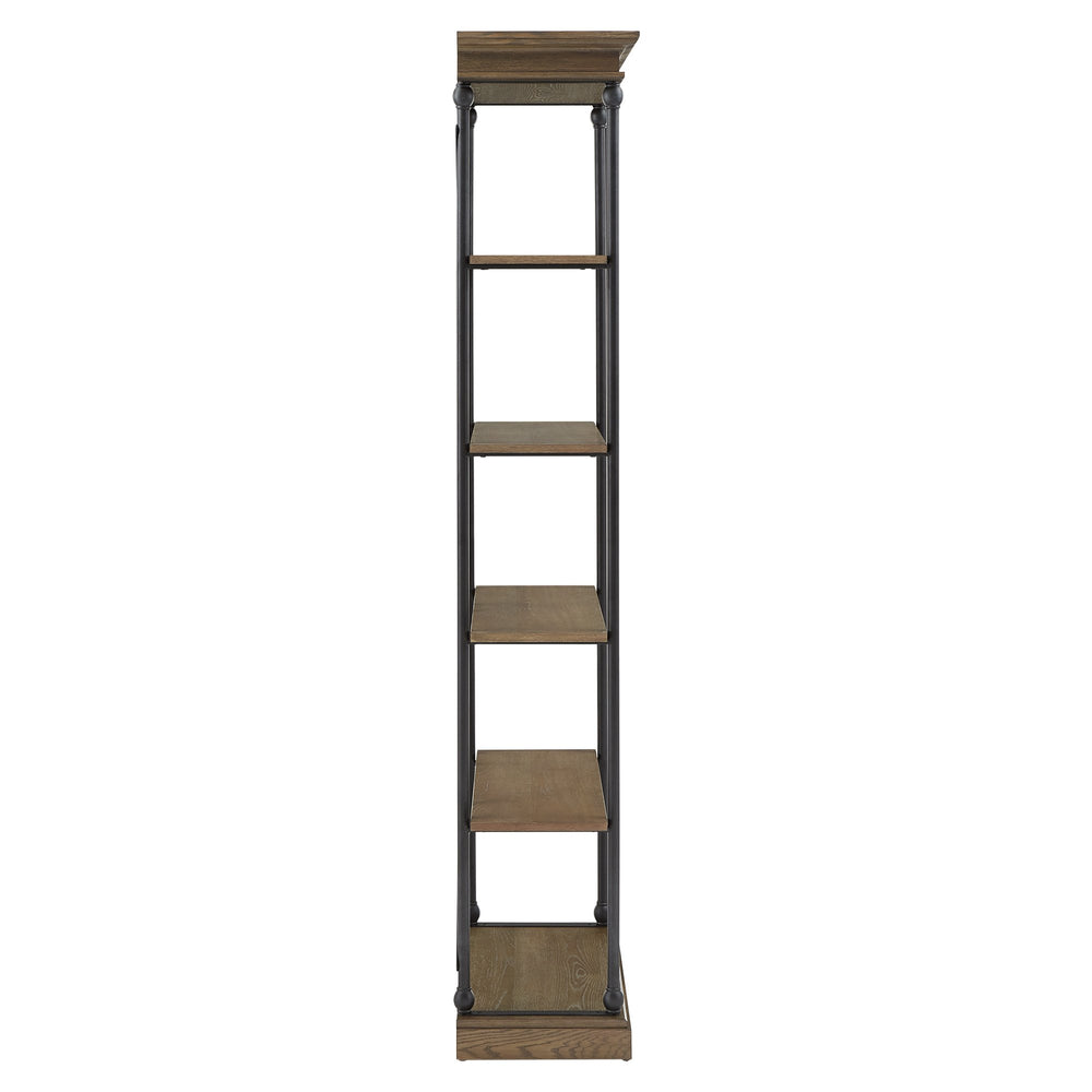 Homelegance Deidrian 33 Inch Industrial Metal Frame Open Bookcase with Five Oak Veneer Shelves Brown E296BR-12S(N1)