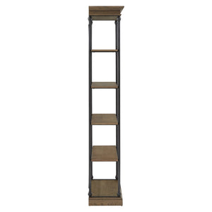 Deidrian 33 Inch Industrial Metal Frame Open Bookcase with Five Oak Veneer Shelves