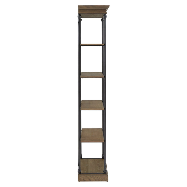 Deidrian 33 Inch Industrial Metal Frame Open Bookcase with Five Oak Veneer Shelves