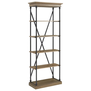 Deidrian 33 Inch Industrial Metal Frame Open Bookcase with Five Oak Veneer Shelves