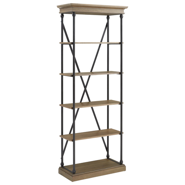Deidrian 33 Inch Industrial Metal Frame Open Bookcase with Five Oak Veneer Shelves