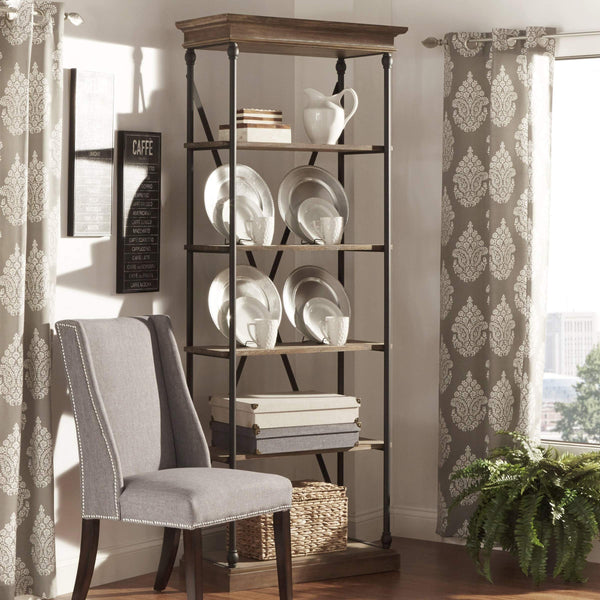 Deidrian 33 Inch Industrial Metal Frame Open Bookcase with Five Oak Veneer Shelves