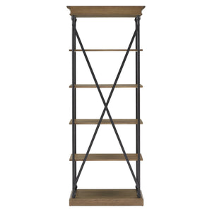 Deidrian 33 Inch Industrial Metal Frame Open Bookcase with Five Oak Veneer Shelves