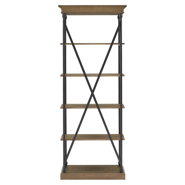 Deidrian 33 Inch Industrial Metal Frame Open Bookcase with Five Oak Veneer Shelves
