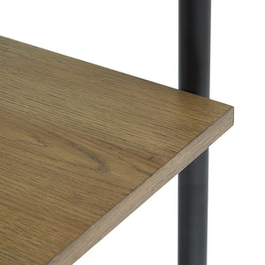 Deidrian 33 Inch Industrial Metal Frame Open Bookcase with Five Oak Veneer Shelves