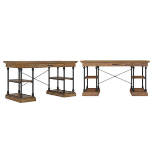 Deidrian Oak Veneer Writing Desk with Metal Frame Shelves and Keyboard Drawer