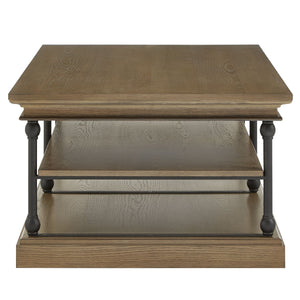 Homelegance Deidrian Rectangular Coffee Table with Open Shelf and Matte Metal Frame for Living Room Brown E296BR-30(N1)