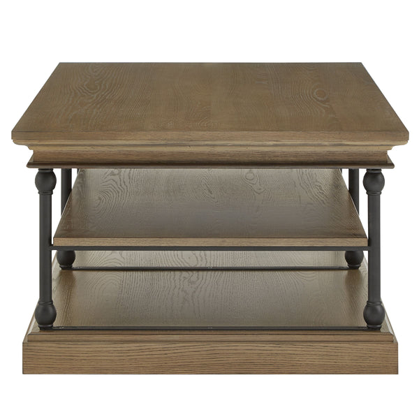 Homelegance Deidrian Rectangular Coffee Table with Open Shelf and Matte Metal Frame for Living Room Brown E296BR-30(N1)