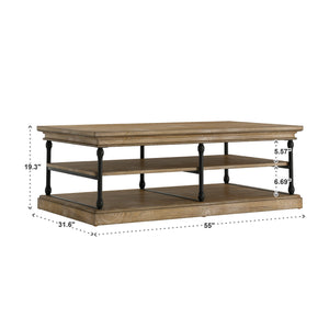 Deidrian Rectangular Coffee Table with Open Shelf and Matte Metal Frame for Living Room