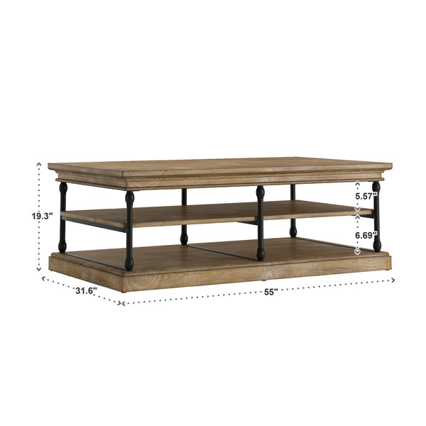 Deidrian Rectangular Coffee Table with Open Shelf and Matte Metal Frame for Living Room