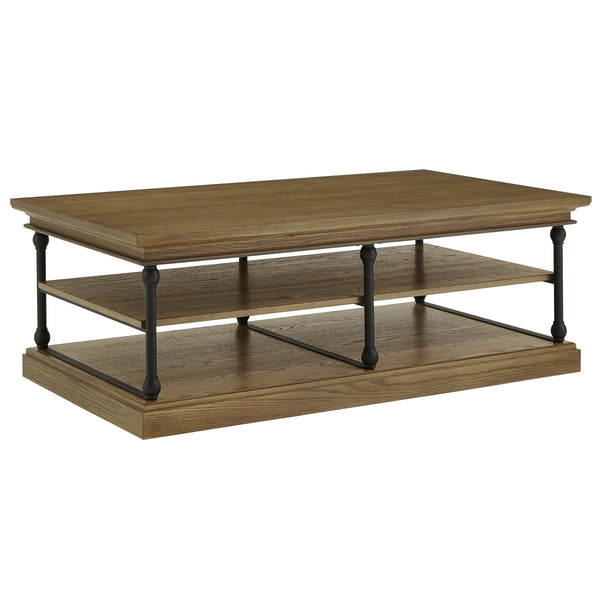 Deidrian Rectangular Coffee Table with Open Shelf and Matte Metal Frame for Living Room