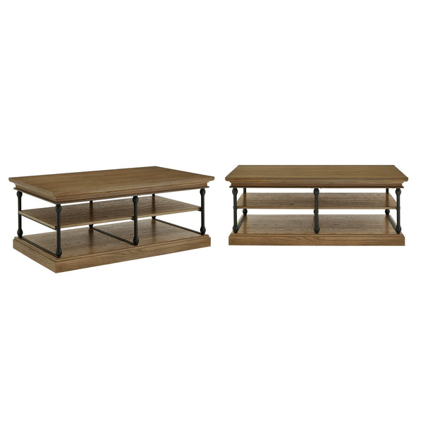 Deidrian Rectangular Coffee Table with Open Shelf and Matte Metal Frame for Living Room