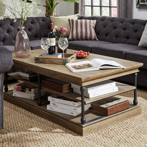 Deidrian Rectangular Coffee Table with Open Shelf and Matte Metal Frame for Living Room