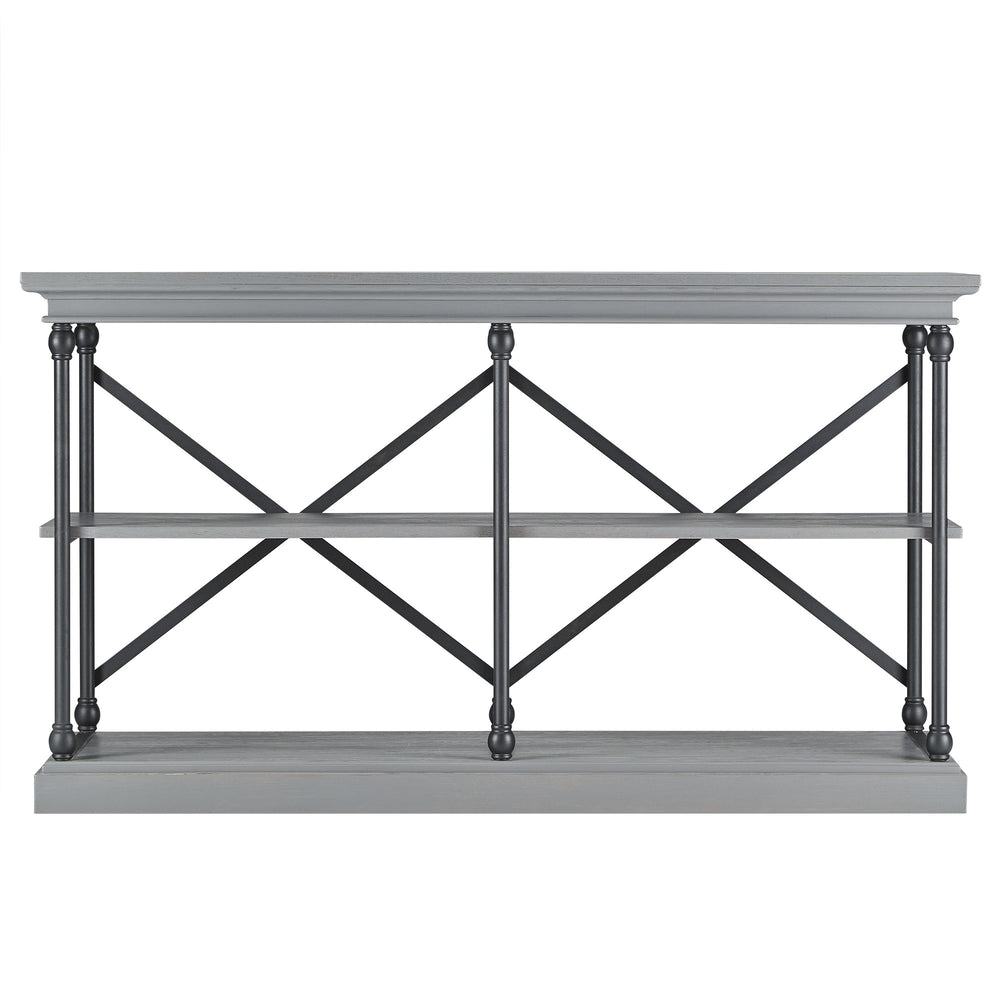 Homelegance Deidrian Industrial Sofa Console Table with Open Shelves and Metal Frame for Living Room Grey E296GA-05(N1)