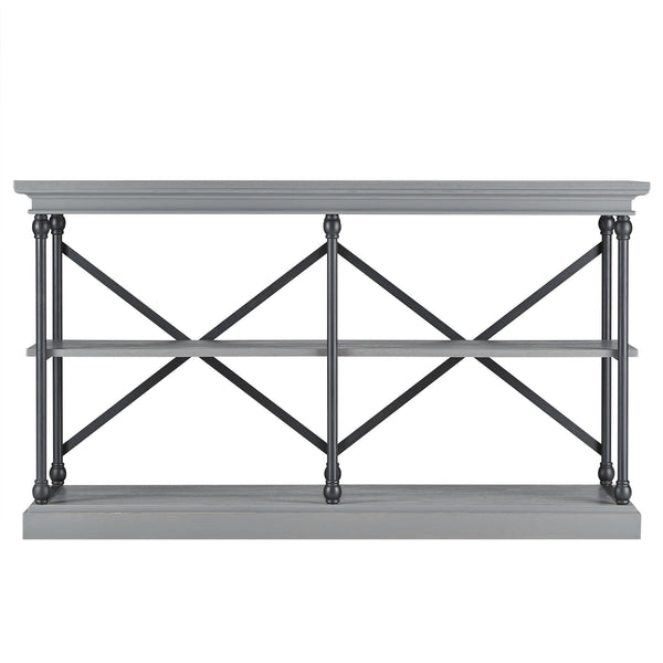 Homelegance Deidrian Industrial Sofa Console Table with Open Shelves and Metal Frame for Living Room Grey E296GA-05(N1)