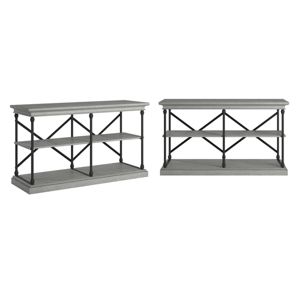Deidrian Industrial Sofa Console Table with Open Shelves and Metal Frame for Living Room