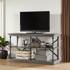 Deidrian Industrial Sofa Console Table with Open Shelves and Metal Frame for Living Room