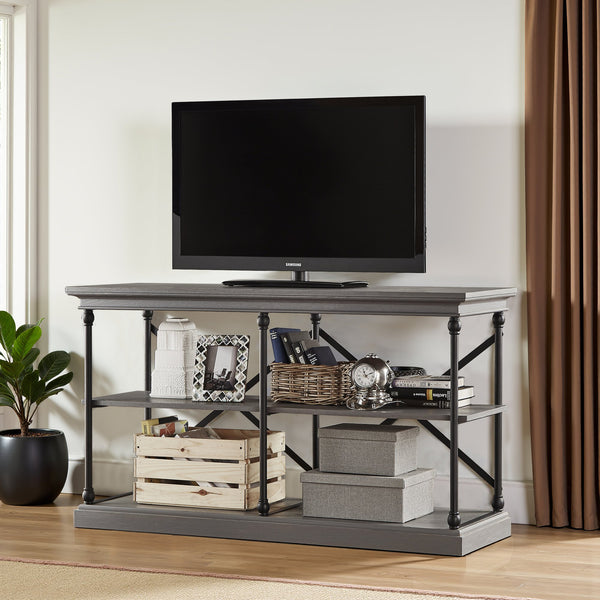 Deidrian Industrial Sofa Console Table with Open Shelves and Metal Frame for Living Room