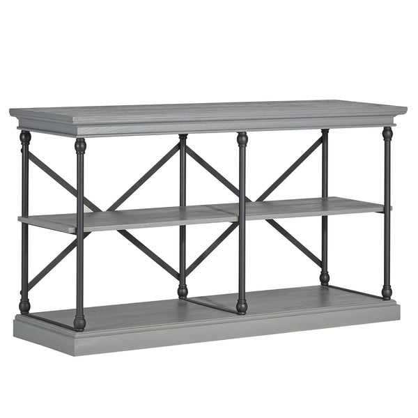 Deidrian Industrial Sofa Console Table with Open Shelves and Metal Frame for Living Room