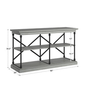 Deidrian Industrial Sofa Console Table with Open Shelves and Metal Frame for Living Room